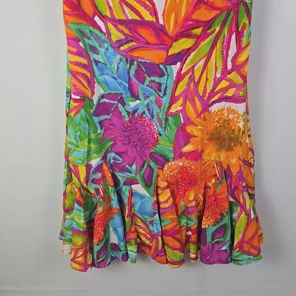 Lauren Ralph Lauren Sleeveless Multi Floral V Neck Shift Cocktail Dress Sz 2 - Picture 3 of 10